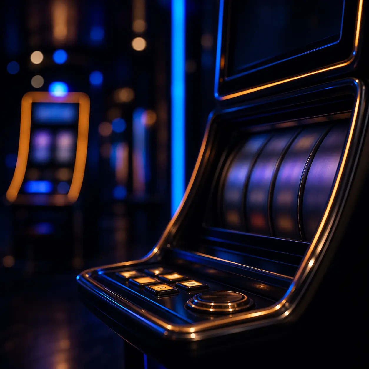 Foto realistica editoriale di slot online senza simboli leggibili